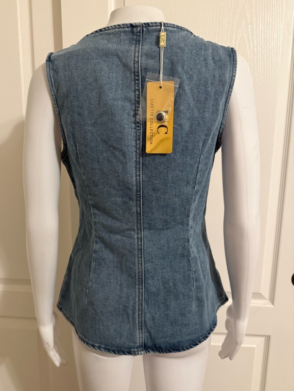 Slim-Fit Denim Vest Top in Blue with Front Buttons - Picture 5 of 5